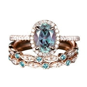 JHLZHS Women Wedding Ring Sets Vintage Unique Oval Cut Engagement Ring Rose Gold Art Deco Bridal Wedding Gift for Her
